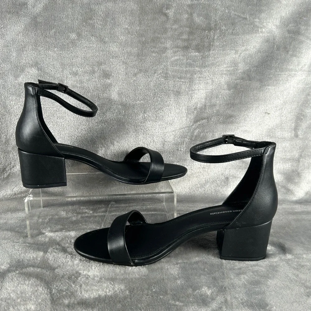 Amazon Essentials Womens Two-Strap Block Heel Sandals Black 10 Wide AE-W-SS-01